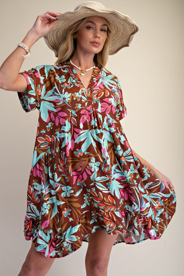 Easel printed Rayon Challis Woven Dress