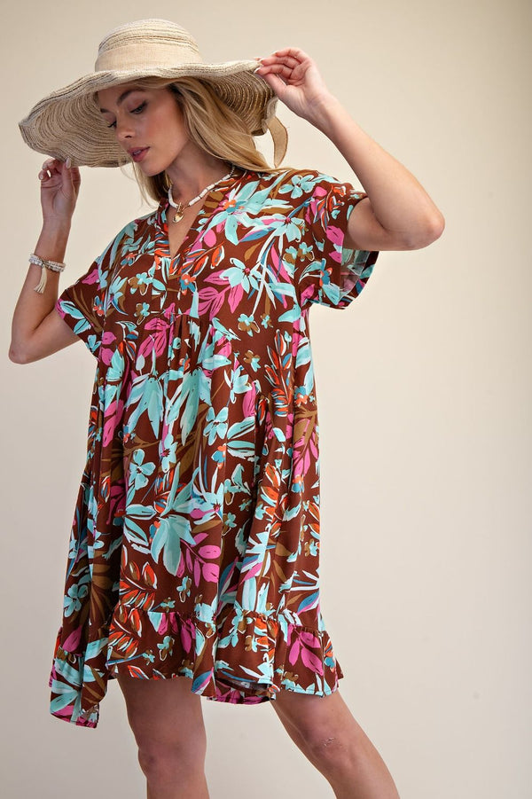 Easel printed Rayon Challis Woven Dress