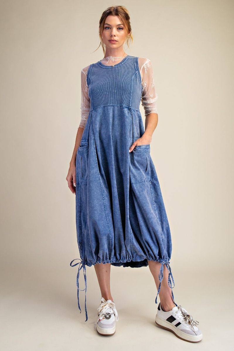 Easel Mineral Washed Rib Knit & Cotton Woven Maxi Dress - Blush & Cactus