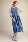 Easel Mineral Washed Rib Knit & Cotton Woven Maxi Dress - Blush & Cactus