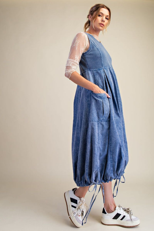 Easel Mineral Washed Rib Knit & Cotton Woven Maxi Dress - Blush & Cactus