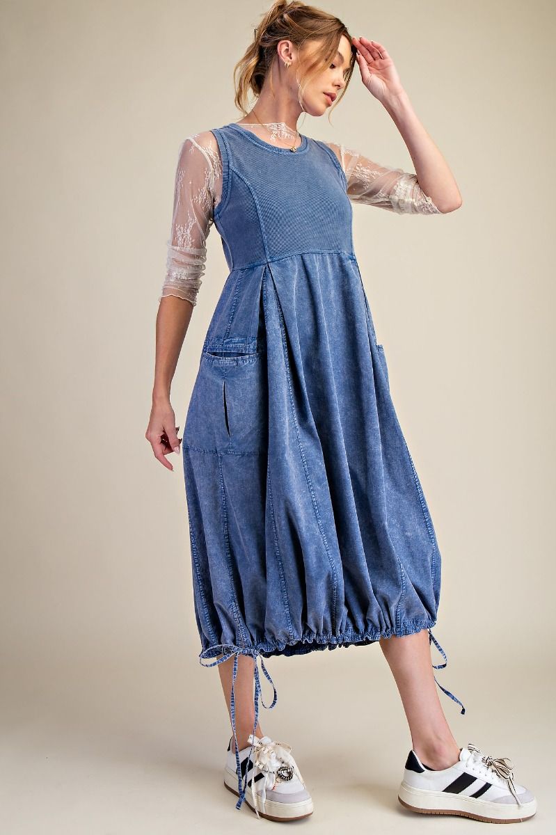 Easel Mineral Washed Rib Knit & Cotton Woven Maxi Dress - Blush & Cactus