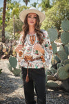 Blue B Western Print Peasant Blouse