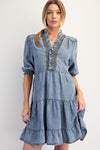Easel Short Sleeve Washed Denim Dress