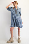 Easel Short Sleeve Washed Denim Dress