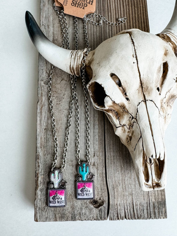 Western Cactus with Rodeo Logo Necklace - Blush & Cactus