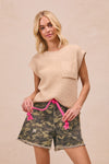 BIBI Braided Waist Belt Patch Pockets Camouflage Print
