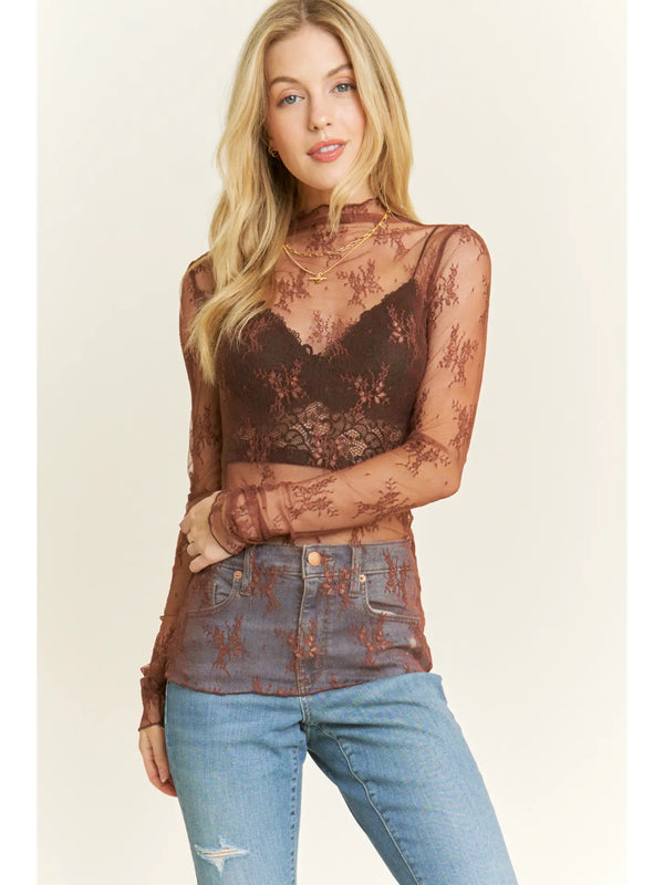 Mesh Long Sleeve Lace Top