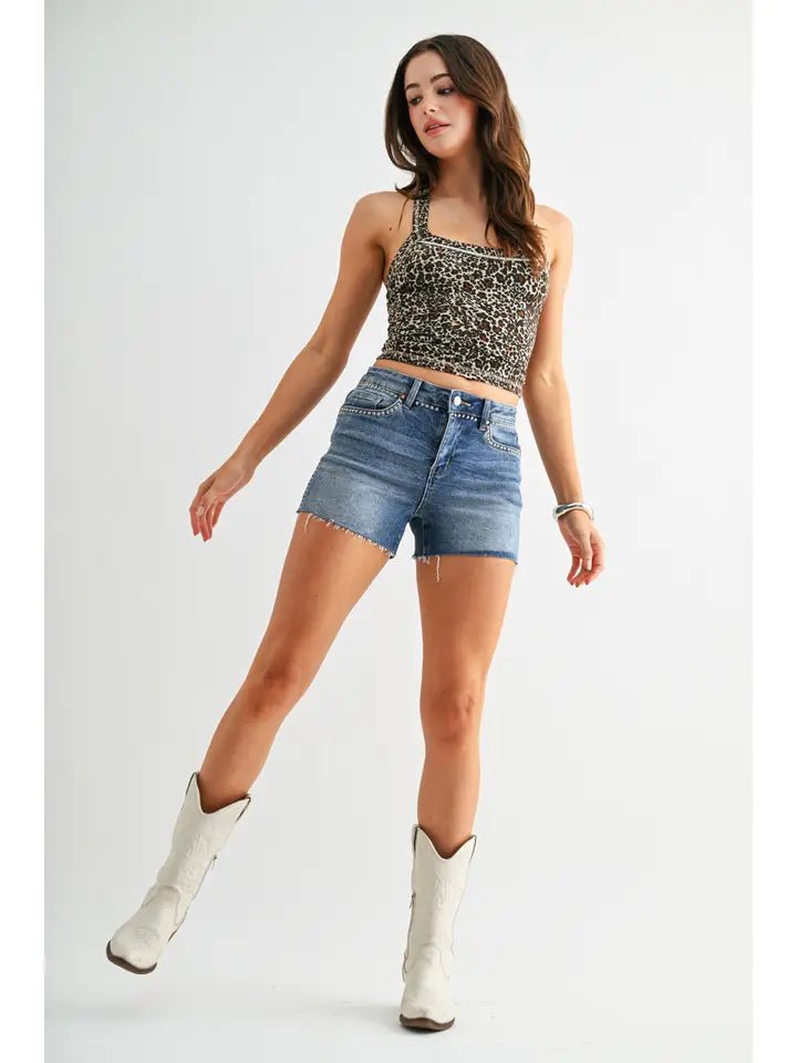Mica Studded Mid-Rise Shorts - Blush & Cactus