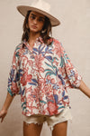BIBI Floral Prints Oversized Shorts Sleeves Top