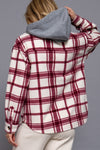 Plaid Print Hoodie Fleece Jacket - Blush & Cactus