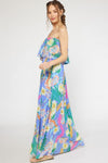 SALE Tropical Print Strapless Maxi Dress featuring slit at side