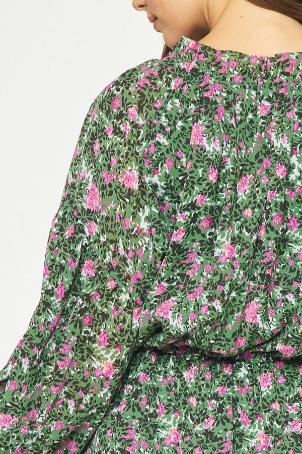 Floral print long sleeve maxi dress featuring self tie at front