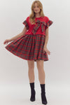 Entro Solid twofer Plaid Mini Dress with Ruffled Sleeves