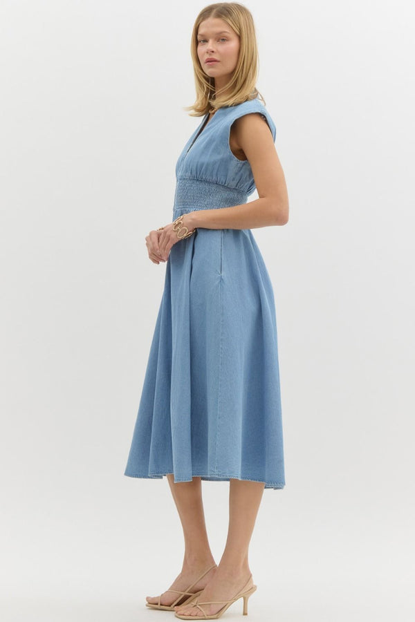 Entro Denim Sleeveless Midi Dress