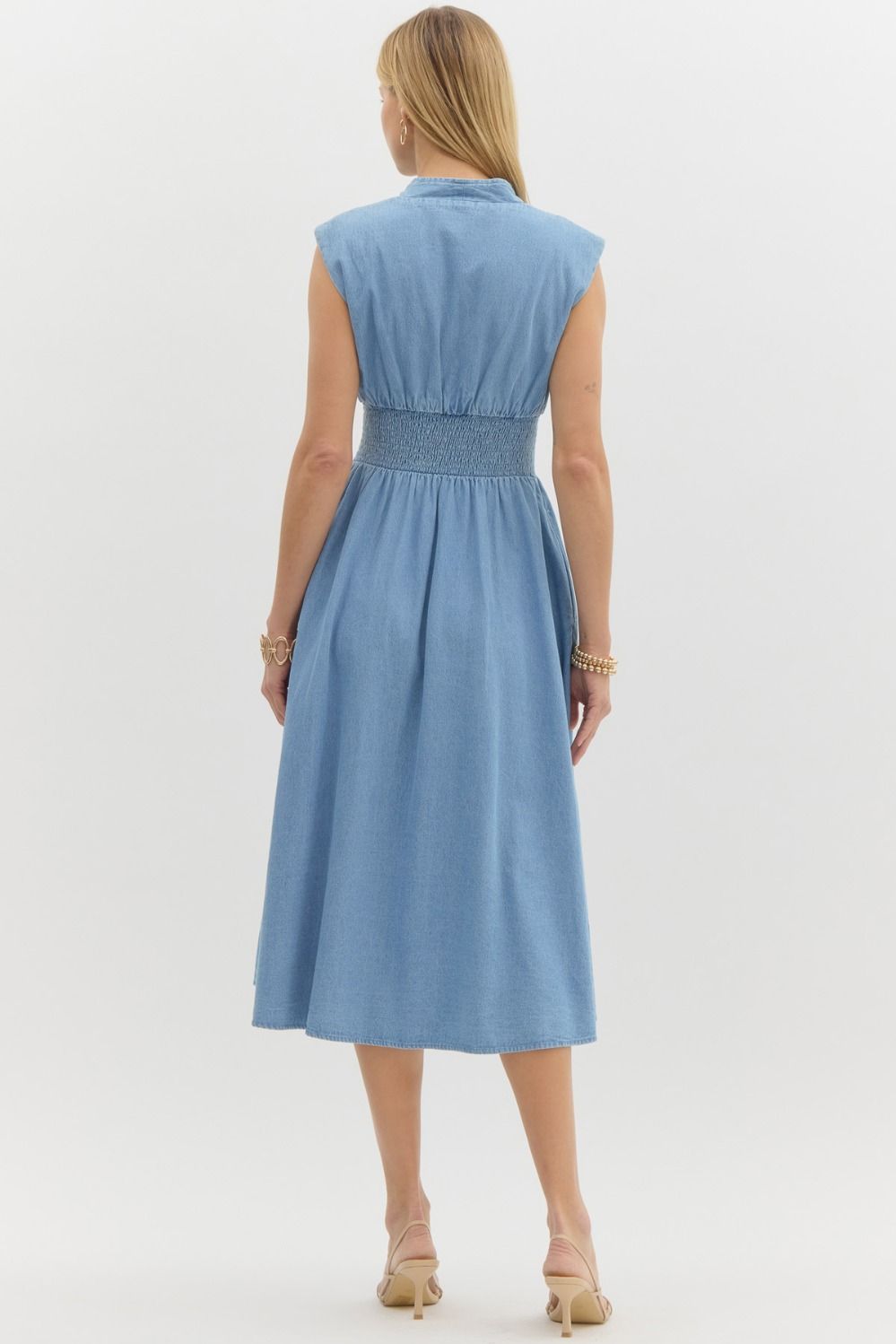 Entro Denim Sleeveless Midi Dress