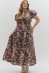 Entro Floral Print Short Bubble Puff Sleeve midi tiered dress - Curvy size