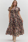 Entro Floral Print Short Bubble Puff Sleeve midi tiered dress - Curvy size