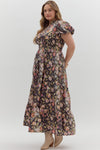 Entro Floral Print Short Bubble Puff Sleeve midi tiered dress - Curvy size