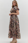Entro Floral Print Short Bubble Puff Sleeve midi tiered dress - Curvy size