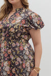 Entro Floral Print Short Bubble Puff Sleeve midi tiered dress - Curvy size