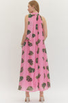 Entro Leaf Print Halter neck Maxi Dress - Blush & Cactus