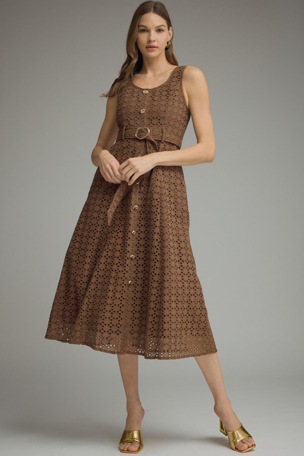Entro Solid Sleeveless Midi Dress