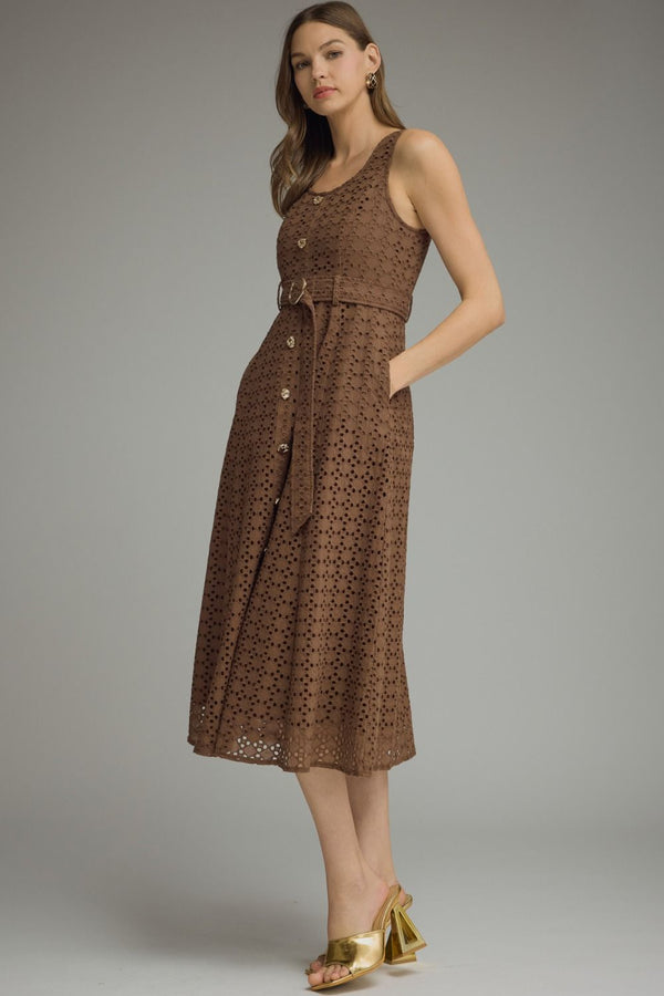 Entro Solid Sleeveless Midi Dress