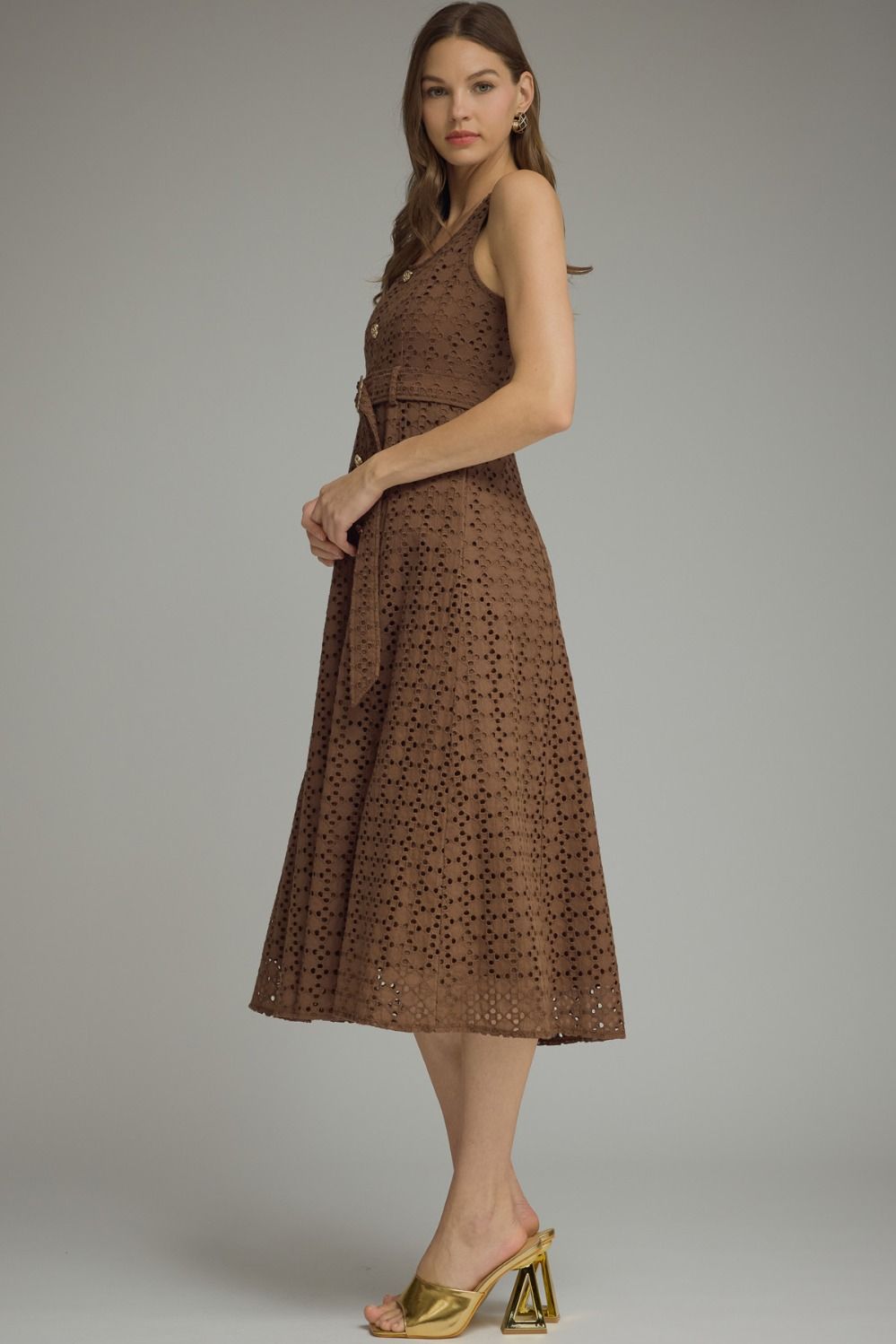 Entro Solid Sleeveless Midi Dress