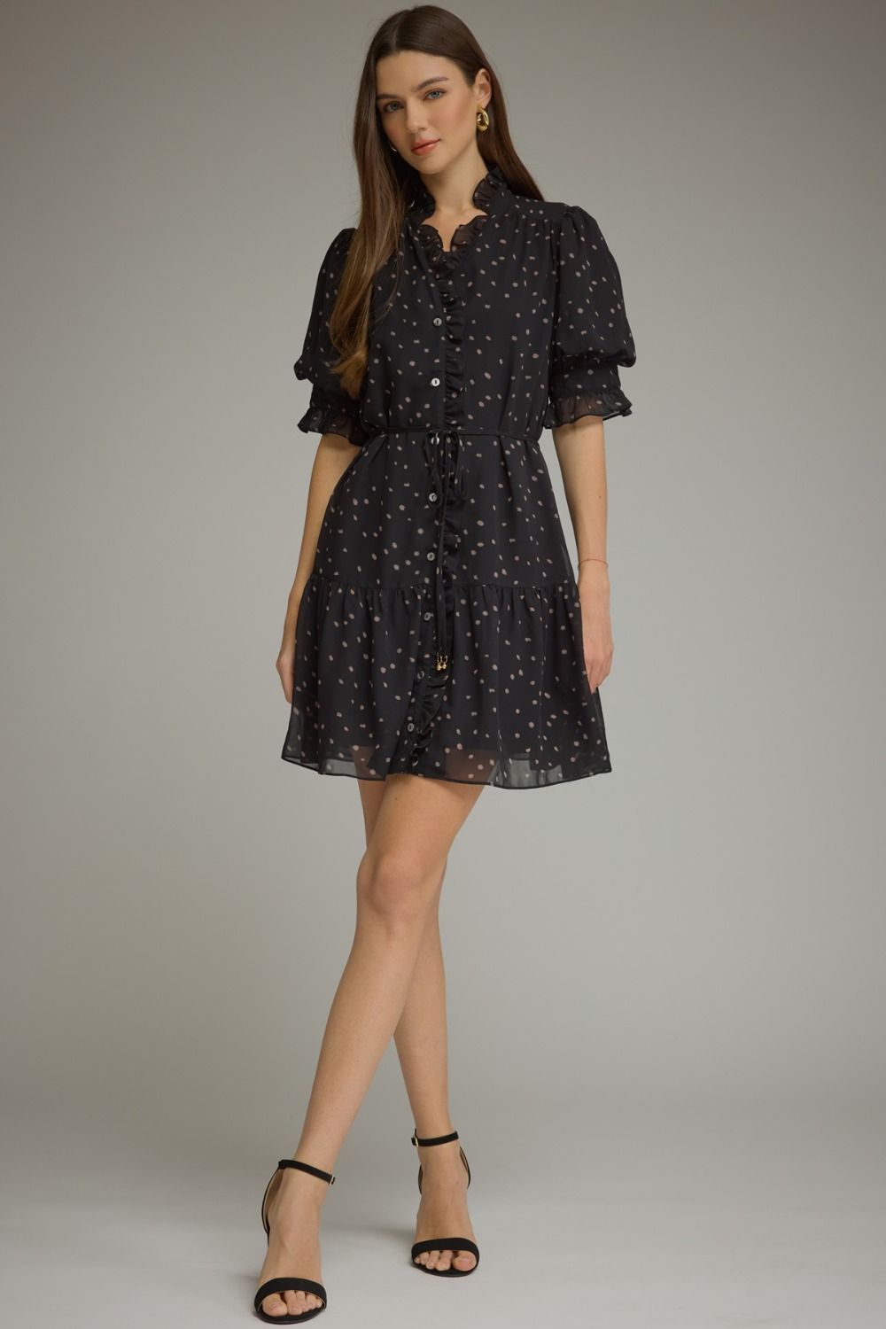 Entro Dot Print Short Puff Sleeve Mini Dress - Blush & Cactus