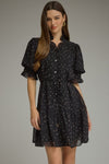 Entro Dot Print Short Puff Sleeve Mini Dress - Blush & Cactus