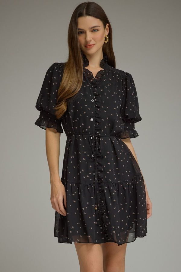 Entro Dot Print Short Puff Sleeve Mini Dress - Blush & Cactus