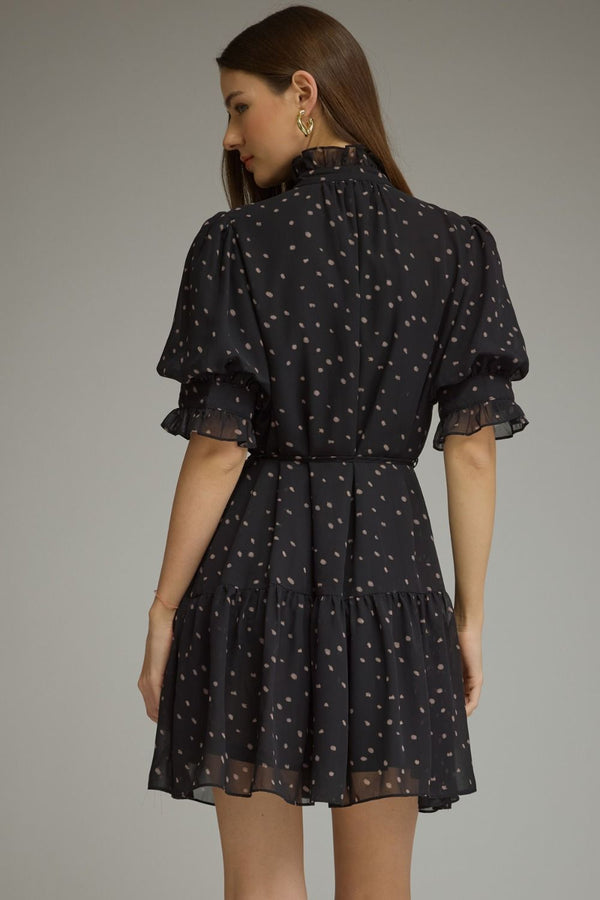 Entro Dot Print Short Puff Sleeve Mini Dress - Blush & Cactus