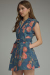 Entro Floral Sleeveless Denim Mini Dress - Blush & Cactus