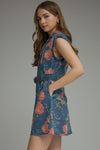 Entro Floral Sleeveless Denim Mini Dress - Blush & Cactus