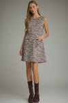 Animal print sleeveless mini dress with a round neckline
