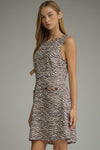Animal print sleeveless mini dress with a round neckline