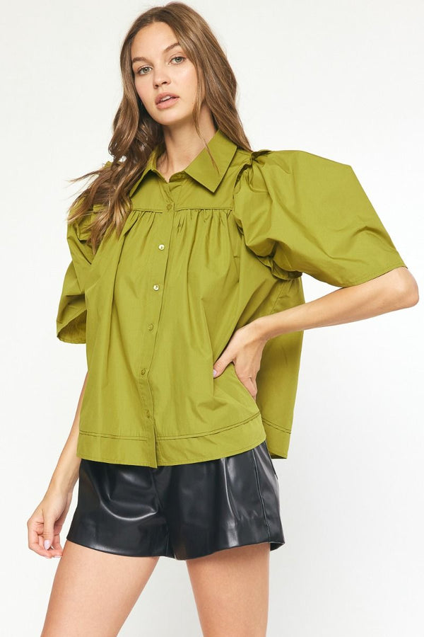 Solid Button up Half Sleeve Top