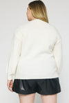 Round Neck Fuzzy knit Sweater featuring lettering trimming detail - Curvy Size - Blush & Cactus