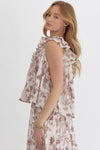 Leaf Print One shoulder pleated top