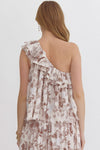 Leaf Print One shoulder pleated top