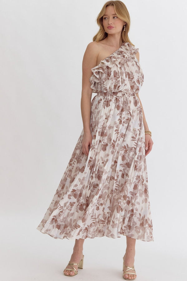 Leaf Print One shoulder pleated top