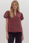 Holiday Plaid Pearl Top - Blush & Cactus