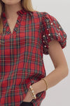 Holiday Plaid Pearl Top - Blush & Cactus