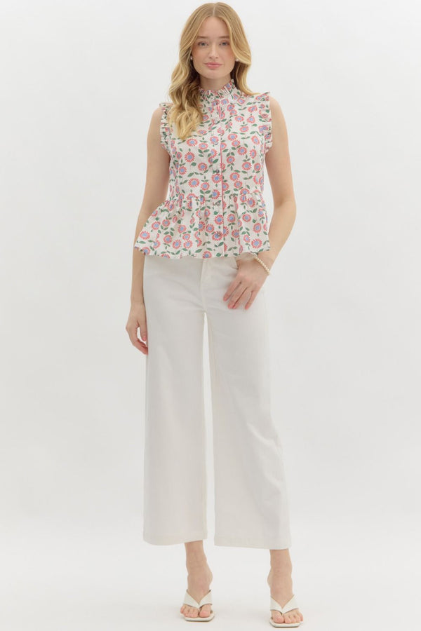 Entro Floral print Sleeveless Peplum Top