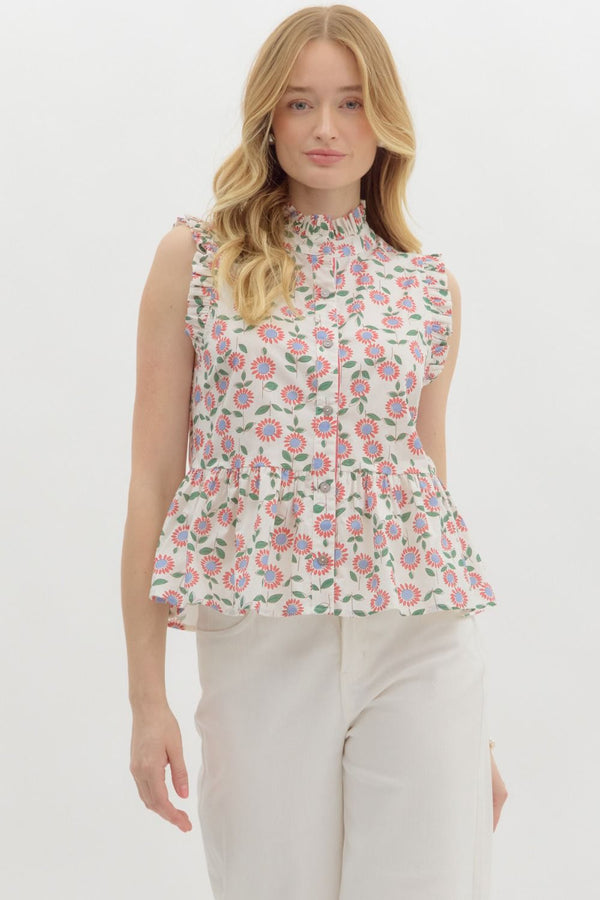 Entro Floral print Sleeveless Peplum Top