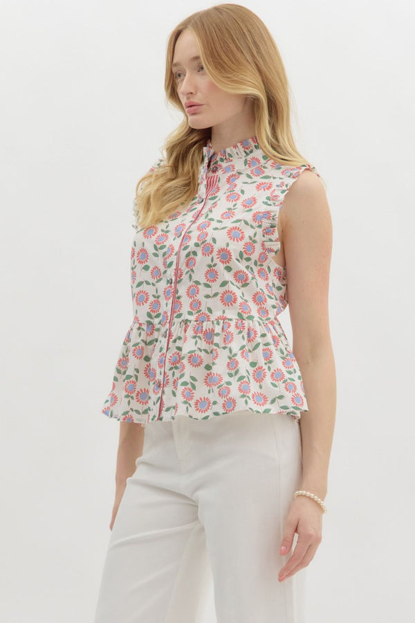 Entro Floral print Sleeveless Peplum Top