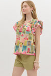 Entro Abstract Floral print V-neck pullover top