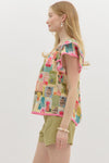 Entro Abstract Floral print V-neck pullover top