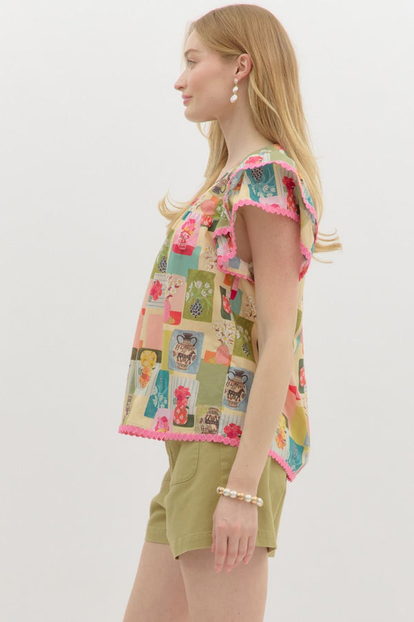 Entro Abstract Floral print V-neck pullover top